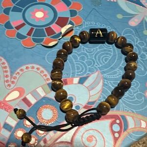 Genuine Tiger Eye Bracelet with Initial A